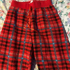 Red, Blue, and Black Pj pants.
